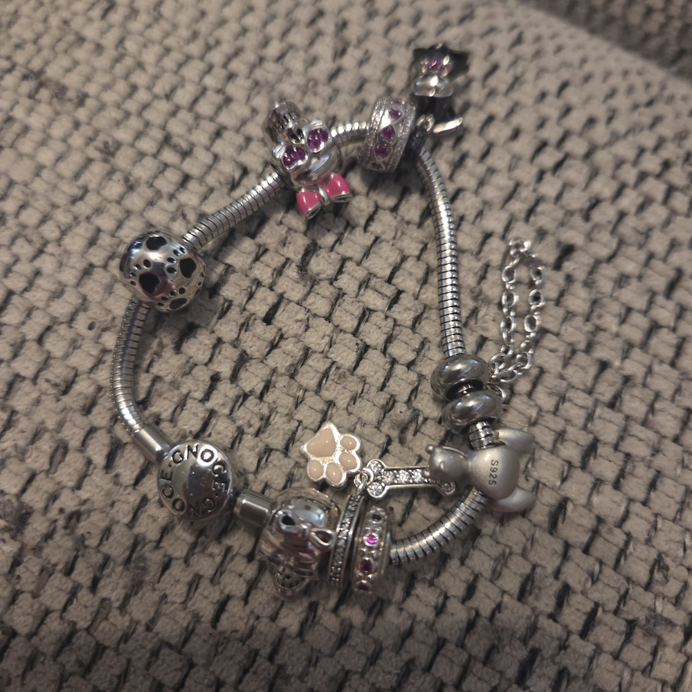 Pandora Silver Charm Bracelet with Pink Accents